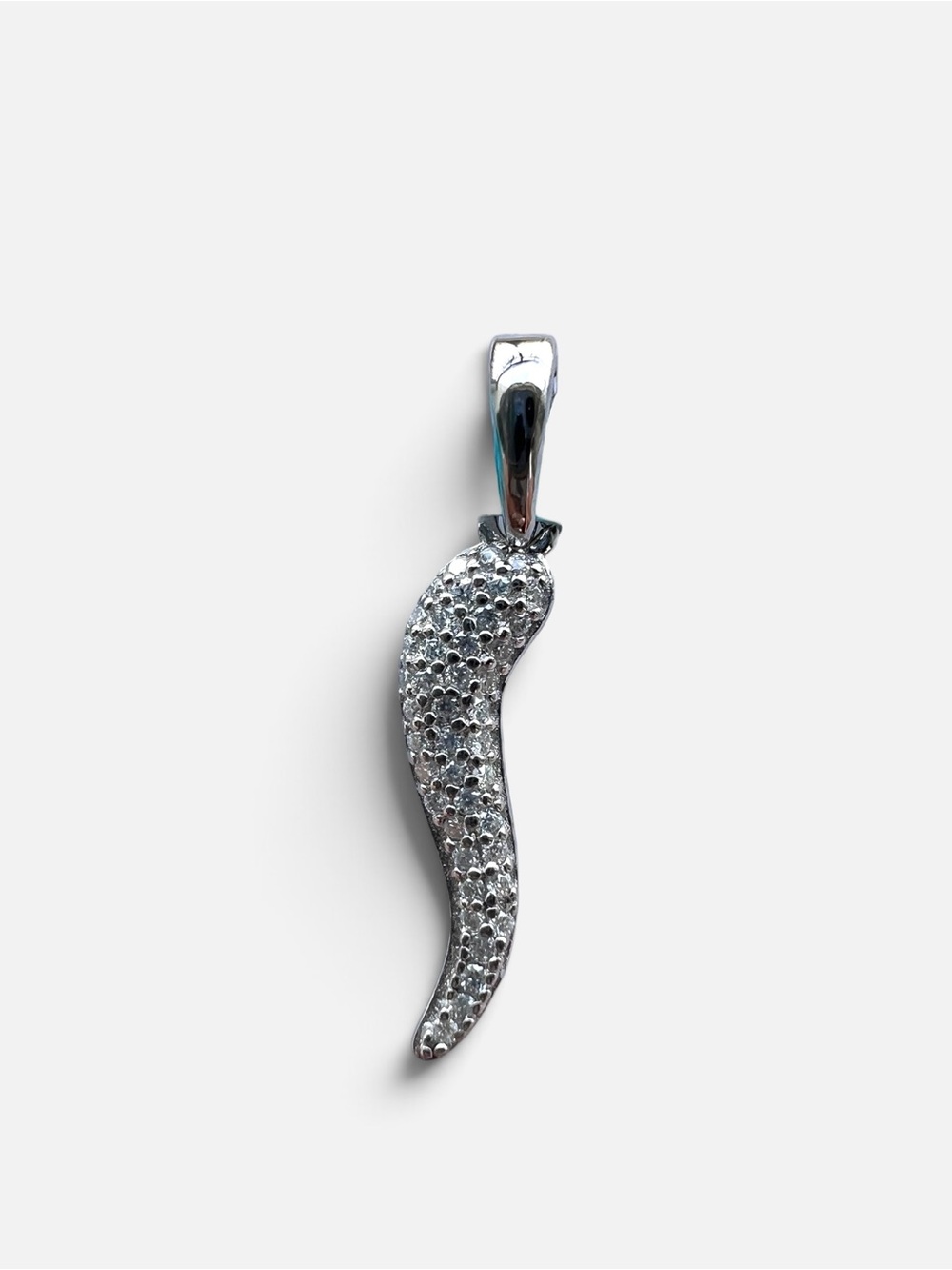 Sterling Silver Moissanite Pave Italian Horn Pendant